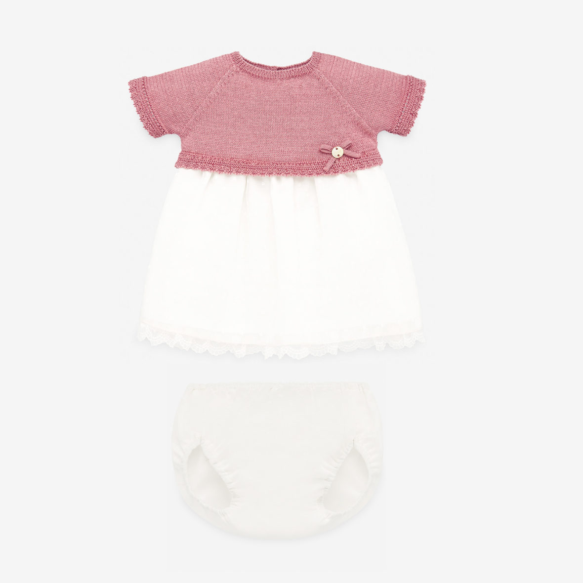 Vestido braguita bebé niña rosa y blanco CASCADA de Paz Rodríguez
