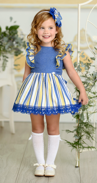 Vestido infantil niña de Miranda a rayas azules y amarillas «LARA»