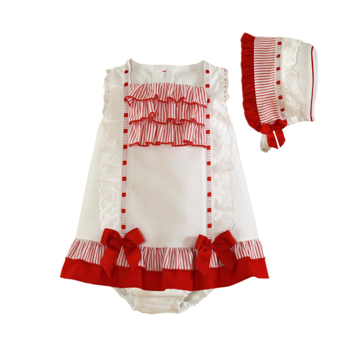 Miranda – Vestido rojo y blanco con capota «CORA»