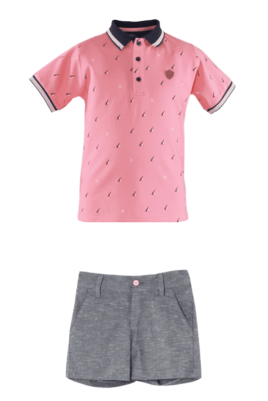 Miranda – Conjunto niño Polo rosa y Pantalón corto gris