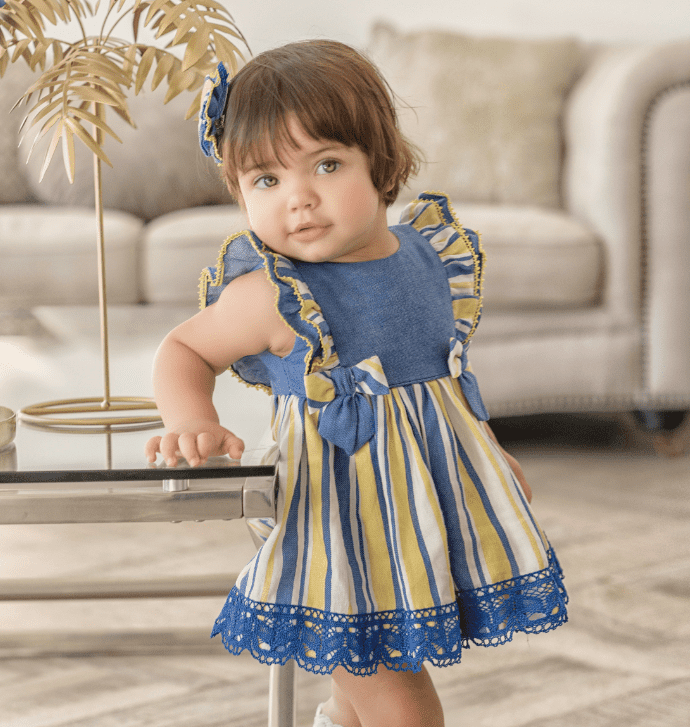 Miranda – Vestido bebé niña azul y amarillo Astrid